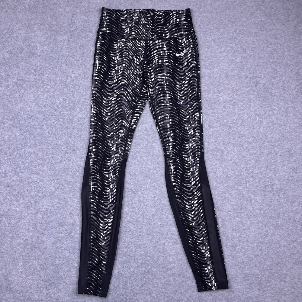 Nike Leggings Womens XS Black Gray Dri-Fit Running‎ Epic Lux Wave Print Mesh